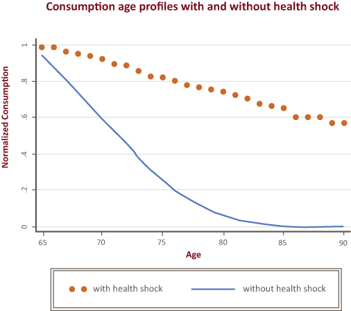 consumption age profiles with without health shocks